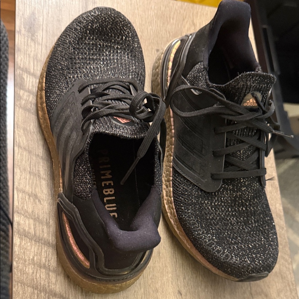 adidas Black Knit Running Shoes with Rose Gold Accents - Picture 6 of 9